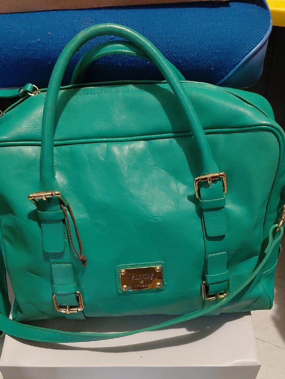 Valentina Teal Satchel with Gold Hardware